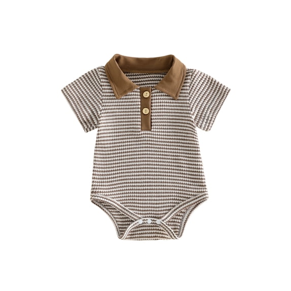 Loicainy Infant Baby Boy Romper 3 6 12 18 Month Short Sleeve Lapel Collar Stripes Print Bodysuit Newborn Playsuit