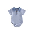 thumbnail image 1 of Loicainy Infant Baby Boy Romper 3 6 12 18 Month Short Sleeve Lapel Collar Stripes Print Bodysuit Newborn Playsuit, 1 of 9
