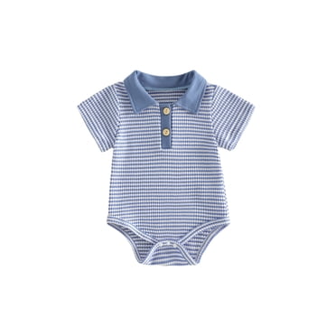 Loicainy Infant Baby Boy Romper 3 6 12 18 Month Short Sleeve Lapel Collar Stripes Print Bodysuit Newborn Playsuit