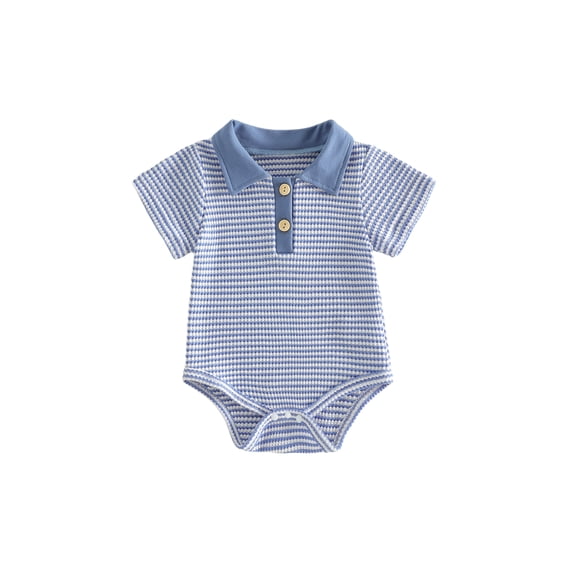 Loicainy Infant Baby Boy Romper 3 6 12 18 Month Short Sleeve Lapel Collar Stripes Print Bodysuit Newborn Playsuit