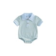 thumbnail image 1 of Loicainy Infant Baby Boy Summer Romper 3 6 12 18 Month Contrast Color Striped Short Sleeve Turn Down Collar Jumpsuit, 1 of 9