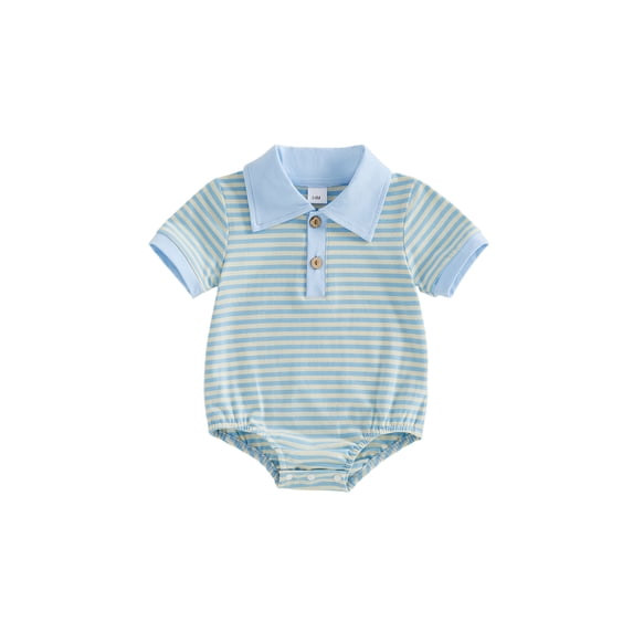 Loicainy Infant Baby Boy Summer Romper 3 6 12 18 Month Contrast Color Striped Short Sleeve Turn Down Collar Jumpsuit