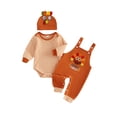 thumbnail image 1 of Loicainy Infant Baby Boy Thanksgiving Outfit 3 6 9 12 18 Months Striped Crew Neck Long Sleeve Romper Turkey Print Overalls and Hat 3 Pcs Clothes Set, 1 of 9