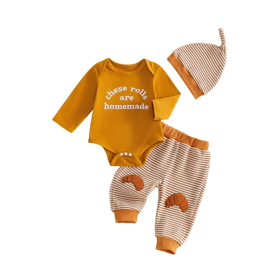 Loicainy Infant Baby Boy Thanksgiving Outfits 3 6 12 18 Months Long Sleeve Romper with Stripes Print Pants Hat Clothes Set