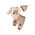 thumbnail image 1 of Loicainy Infant Baby Boy Thanksgiving Outfits 3 6 12 18 Months Long Sleeve Romper with Stripes Print Pants Hat Clothes Set, 1 of 4