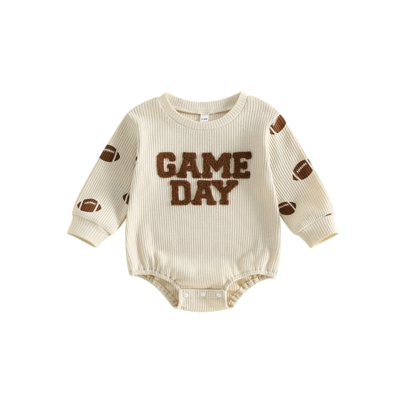 Loicainy Infant Baby Boys Bodysuit 3 6 12 18 Months Long Sleeve Round Neck Football Embroidery Fall Romper