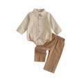 thumbnail image 1 of Loicainy Infant Baby Boys Fall Outfits 3 6 12 18 Months Long Sleeve Lapel Striped Romper Solid Color Pants Clothes Set, 1 of 9