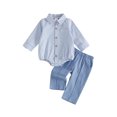 thumbnail image 1 of Loicainy Infant Baby Boys Fall Outfits 3 6 12 18 Months Long Sleeve Lapel Striped Romper Solid Color Pants Clothes Set, 1 of 9