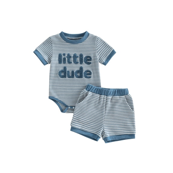 Loicainy Infant Baby Boys Summer Outfits 3 6 9 12 18 Month Short Sleeve Letter Embroidery Romper with Shorts 2Pcs Clothes Set