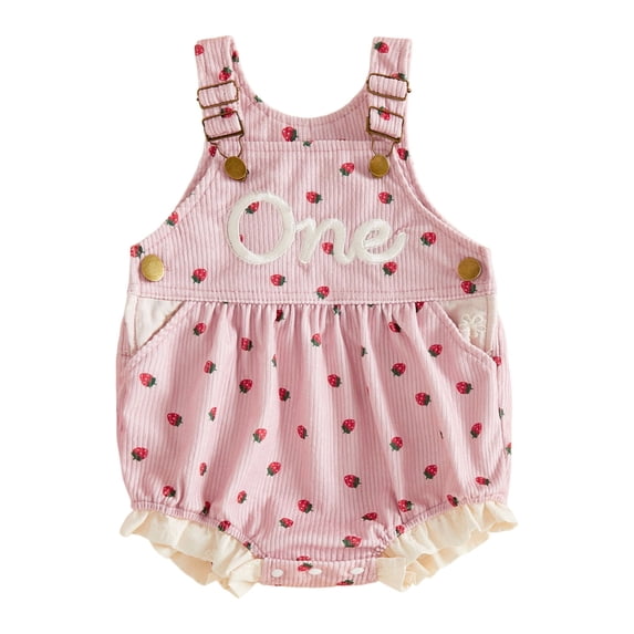 Loicainy Infant Baby Girl 1st Birthday Overall Romper 6 12 18 Months Letter Embroidery Sleeveless Bodysuit