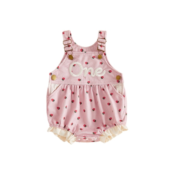 Loicainy Infant Baby Girl 1st Birthday Overall Romper 6 12 18 Months Letter Embroidery Sleeveless Bodysuit