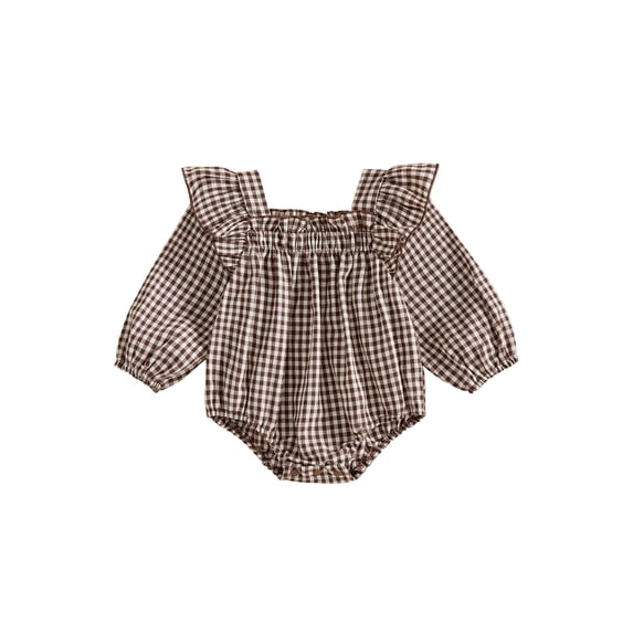 Loicainy Infant Baby Girl Autumn Plaid Romper 3 6 9 12 18 Months Long Sleeve Square Neck Sweet Bodysuit