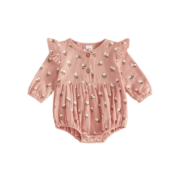 Loicainy Infant Baby Girl Bubble Romper 3 6 12 18 Months Long Sleeve Crew Neck Floral Print Fall Bodysuit