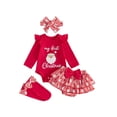 thumbnail image 1 of Loicainy Infant Baby Girl Christmas Outfit 3 6 9 12 18 Months Letters Romper with Plaid Shorts Headband Socks Clothes Set, 1 of 9