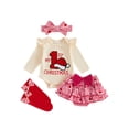 thumbnail image 1 of Loicainy Infant Baby Girl Christmas Outfit 3 6 9 12 18 Months Letters Romper with Plaid Shorts Headband Socks Clothes Set, 1 of 9