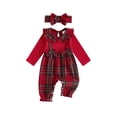 thumbnail image 1 of Loicainy Infant Baby Girl Christmas Romper 3 6 9 12 18 Months Long Sleeve Plaid Patchwork Bodysuit Headband, 1 of 9