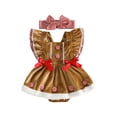 thumbnail image 1 of Loicainy Infant Baby Girl Christmas Romper Dress 3 6 9 12 18 Months Gingerbread Man Fly Sleeve Furry Bodysuit with Hairband, 1 of 9
