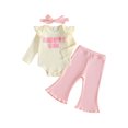 thumbnail image 1 of Loicainy Infant Baby Girl Fall Clothes Set 3 6 9 12 Months Ribbed Long Sleeve Romper Flare Pants Bow Headband Outfits, 1 of 9