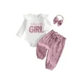 thumbnail image 1 of Loicainy Infant Baby Girl Fall Clothes Set 3 6 9 12 Months Ribbed Romper Floral Corduroy Pants Bow Headband Outfits, 1 of 9