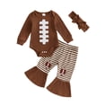 thumbnail image 1 of Loicainy Infant Baby Girl Fall Outfits 3 6 12 18 Months Rugby Print Long Sleeve Romper Flare Pants Headband, 1 of 9
