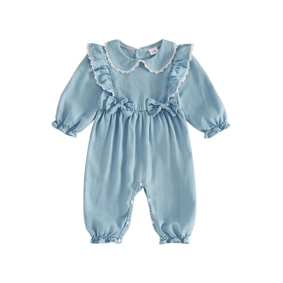 Loicainy Infant Baby Girl Fall Romper 3 6 12 18 Months Ruffle Long Sleeve Doll Collar Lace Trim Jumpsuit