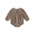 thumbnail image 1 of Loicainy Infant Baby Girl Fall Romper 3 6 9 12 18 Months Plaid Print Long Sleeve Doll Collar Button Front Bubble Bodysuit, 1 of 9