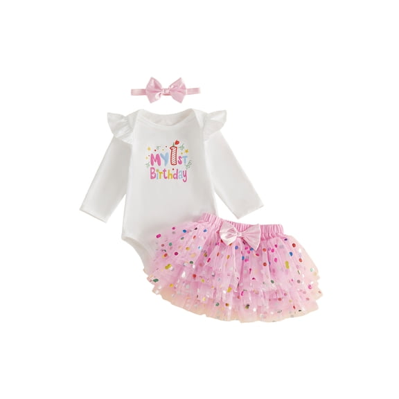 Loicainy Infant Baby Girl First Birthday Outfits 9 12 18 Months Letter Long Sleeve Romper Tutu Skirt Headband Clothes Set