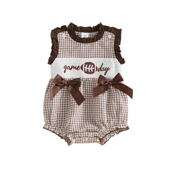 Loicainy Infant Baby Girl Football Bodysuit 3 6 12 18 Months Plaid Embroidered Sleeveless Romper