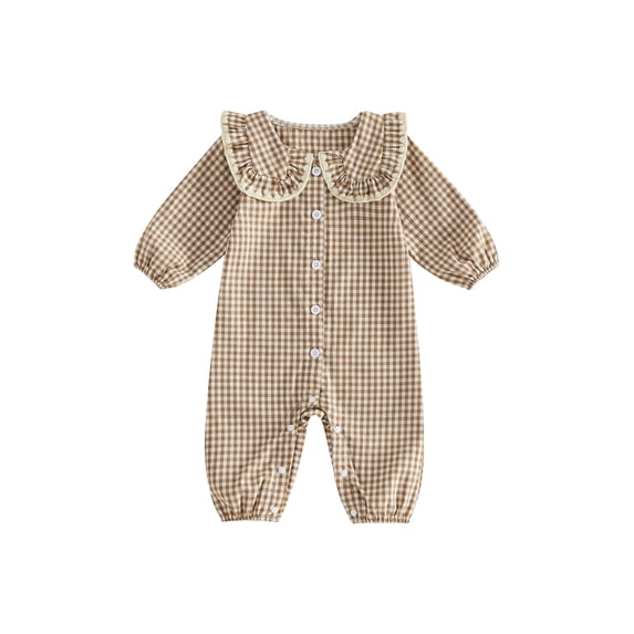 Loicainy Infant Baby Girl Plaid Romper 3 6 9 12 18 Month Casual Button Down Doll Collar Long Sleeve Infant Jumpsuit