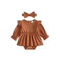thumbnail image 1 of Loicainy Infant Baby Girl Romper Dress 3 6 9 12 18 Months Long Sleeve Round Neck Bodysuit and Headband Set, 1 of 9