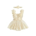 thumbnail image 1 of Loicainy Infant Baby Girl Summer Romper Dress 3 6 12 18 24 Months Cute Flower Sleeveless Tulle Jumpsuit with Headband, 1 of 9