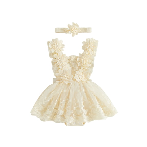 Loicainy Infant Baby Girl Summer Romper Dress 3 6 12 18 24 Months Cute Flower Sleeveless Tulle Jumpsuit with Headband