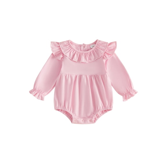 Loicainy Infant Baby Girls Fall Bodysuit 3 6 12 18 Months Long Sleeve Ruffled Round Neck Romper Clothes