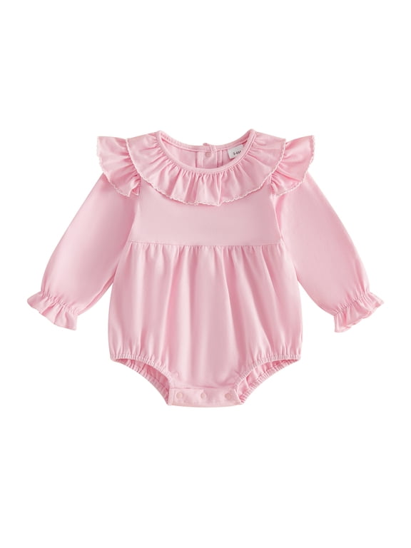 Infant Baby Girls Fall Bodysuit 3 6 12 18 Months Long Sleeve Ruffled Round Neck Romper Clothes