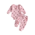 thumbnail image 1 of Loicainy Infant Baby Girls Fall Outfit 3 6 9 12 18 Months Cherry Print Long Sleeves Romper and Pants Clothes Set, 1 of 6