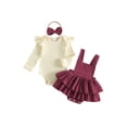 thumbnail image 1 of Loicainy Infant Baby Girls Fall Outfit 3 6 9 12 18 Months Long Sleeve Romper with Overall Dress and Headband Clothes Set, 1 of 9