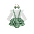 thumbnail image 1 of Loicainy Infant Baby Girls Fall Outfit 3 6 9 12 18 Months Long Sleeve Romper with Overall Dress and Headband Clothes Set, 1 of 9