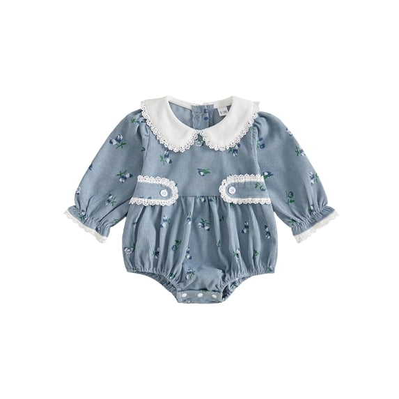 Loicainy Infant Baby Girls Floral Bodysuit 3 6 12 18 Months Long Sleeve Doll Collar Corduroy Romper