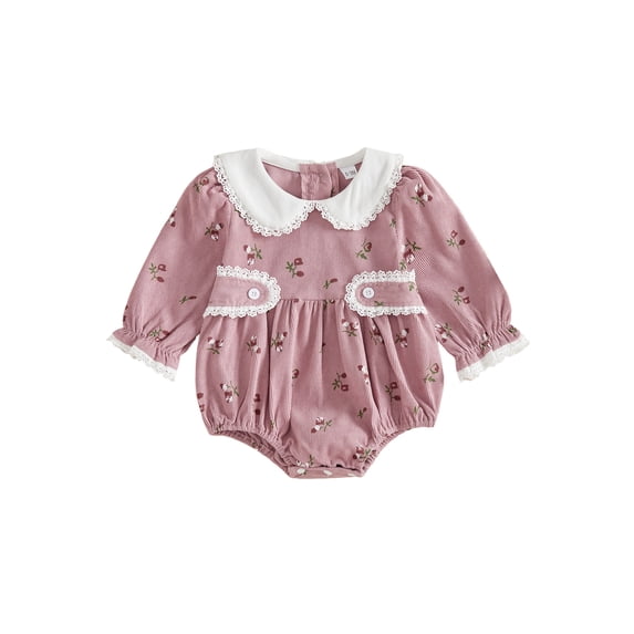 Loicainy Infant Baby Girls Floral Bodysuit 3 6 12 18 Months Long Sleeve Doll Collar Corduroy Romper