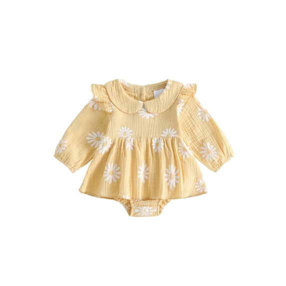 Loicainy Infant Baby Girls Romper Dress 3 6 9 12 18 Months Long Sleeve Doll Collar Floral Bodysuit Clothes
