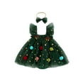 thumbnail image 1 of Loicainy Infant Baby Girls Romper Dress Christmas Clothes 3 6 9 12 18 Months Bobbles Bells Decor Mesh Skirts Hem Sleeveless Bodysuits with Headband, 1 of 9