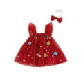 thumbnail image 1 of Loicainy Infant Baby Girls Romper Dress Christmas Clothes 3 6 9 12 18 Months Bobbles Bells Decor Mesh Skirts Hem Sleeveless Bodysuits with Headband, 1 of 9