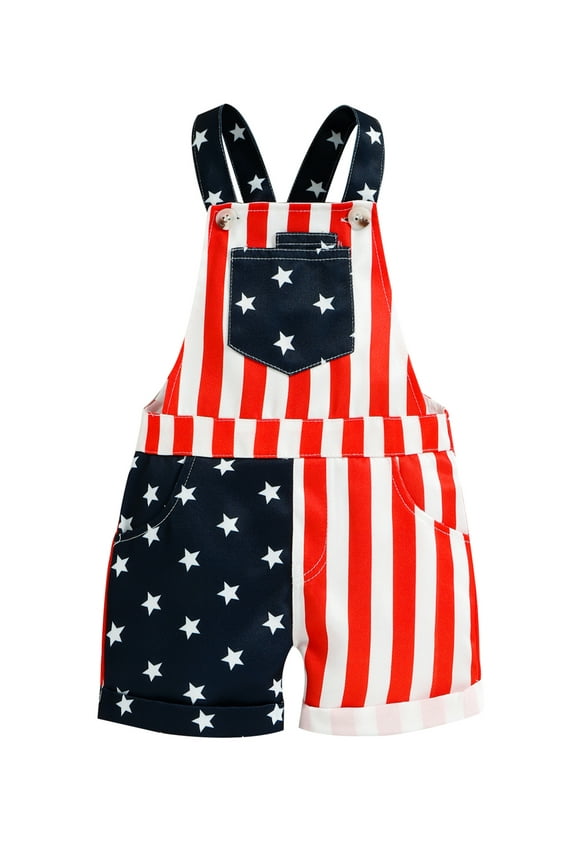 Infant Baby Toddler Boy Girl Independence Day Overall 3 6 9 12 18 Months Star Stripe Print Sleeveless Suspender Pants Cute Style Clothing for 4th of July
