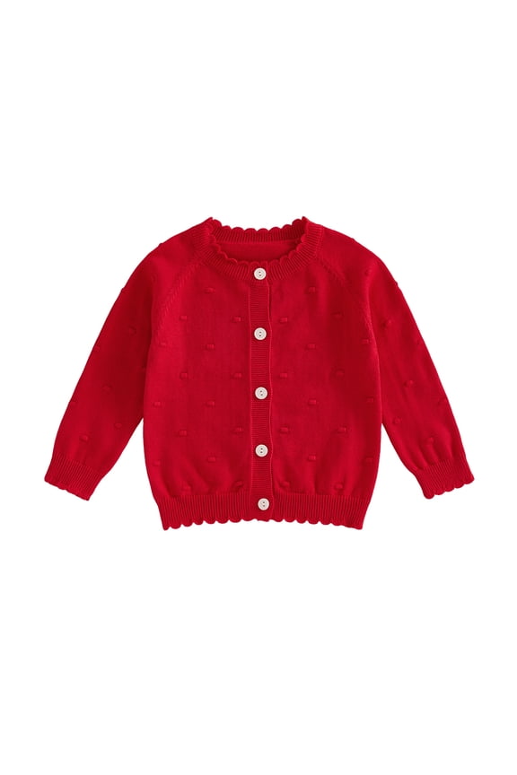 Kids Baby Toddler Cardigan Sweater 6 9 12 24 Month 2T 3T 4T 5T 6T Solid Color Ribbed Trim Button Down Crew Neck Long Sleeve Knitted Tops