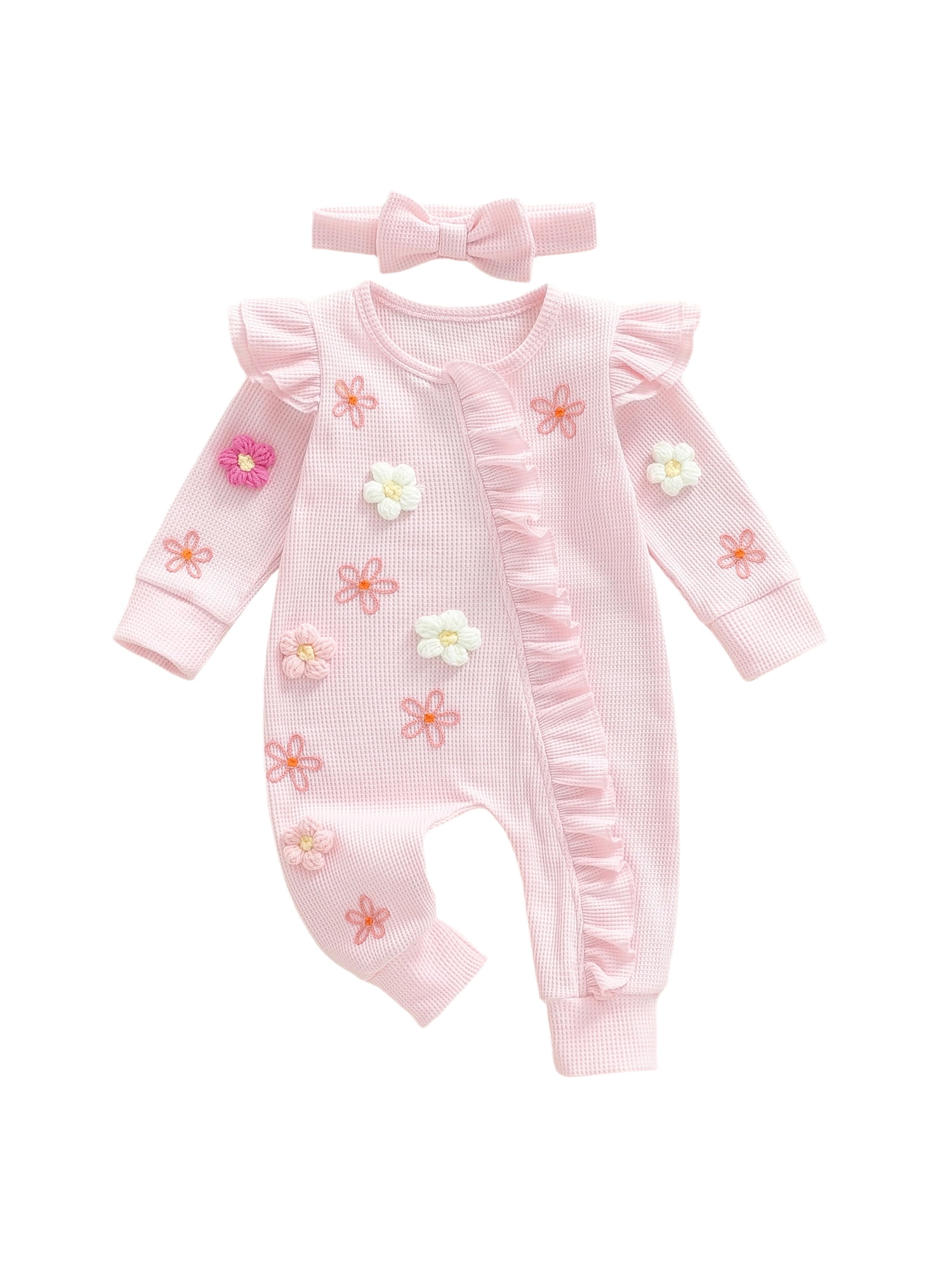 Loicainy Newborn Baby Girl 3D Floral Romper 3 6 12 Months Long Sleeve ...