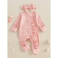 thumbnail image 1 of Loicainy Newborn Baby Girl Spring Fall Romper 3 6 Months Bow Print Long Sleeve Full Length Zipper Front Ribbed Jumpsuit Bow Headband 2Pcs Set, 1 of 9