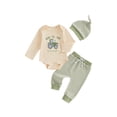 thumbnail image 1 of Loicainy Newborn Infant Baby Boy Fall Clothes Set 3 6 12 Months Long Sleeve Tractor Embroidery Romper with Striped Pants Hat 3Pcs Outfits, 1 of 9