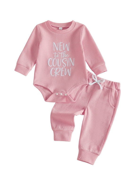 Newborn Infant Baby Boy Fall Clothes Set 3 6 9 Months Embroidery Crew Neck Long Sleeve Romper and Pants 2Pcs Outfits