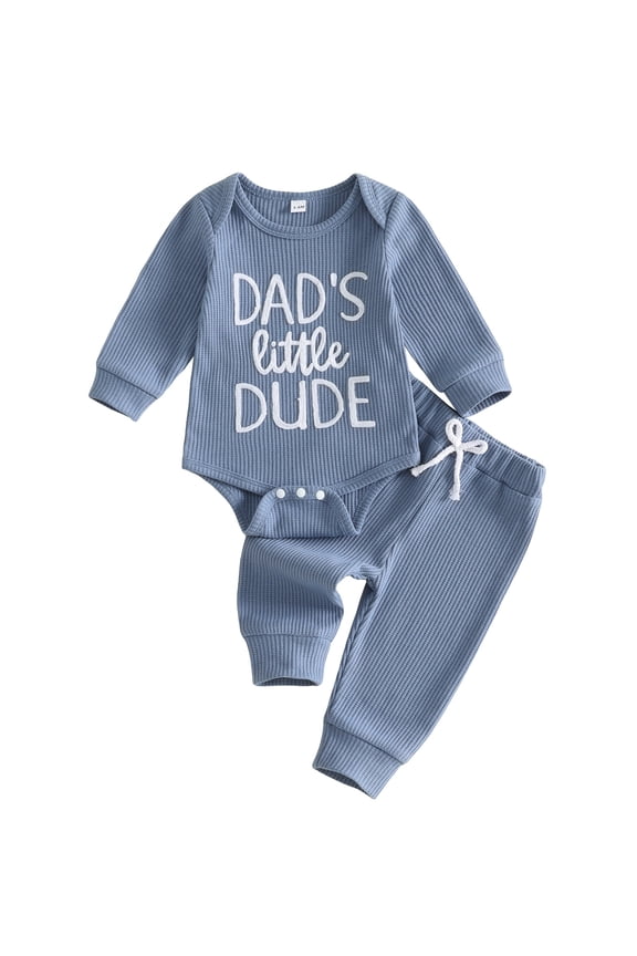 Newborn Infant Baby Boy Fall Outfit 3 6 9 12 Months Letter Crew Neck Long Sleeve Romper Pants 2 Pcs Clothes Set