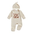 thumbnail image 1 of Loicainy Newborn Infant Boy Fall Romper 3 6 Months Letters Embroidery Round Neck Long Sleeve Jumpsuits with Hat, 1 of 9